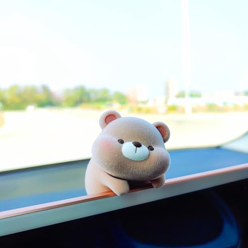 Cute Furry Animal Rear View Mirror Accessories, Car Dashboard Ornament Center Screen Decoration Rearview Mirror Charm, Car Accessories Interior Decor for Women/Men - style: Bear