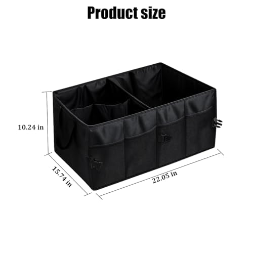 Car Trunk Organizer, Collapsible Waterproof Automotive Storage Cargo Organizer, Multi Compartment Portable Vehicle Container Box Accessories, Universal for Truck SUV Minivan (Black)