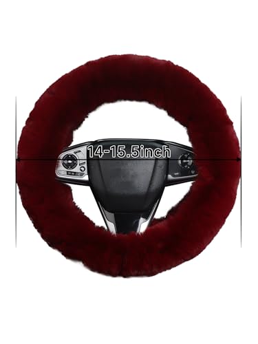 Cute Fluffy Steering Wheel Cover - 14-15 inch Fuzzy Warm Soft Plush Wool Fur Car Accessory for Women, Men, Girls (Burgundy) - color: Burgundy