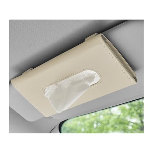 Car Tissue Holder, Vehicle Sun Visor Napkin Box Hanging Paper Towel Dispenser with Tissues Refill, Leather Backseat Paper Towel Case Visor Napkin Storage Holder for Most Cars (Beige)
