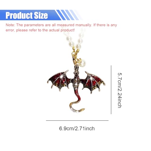 Bling Dragon Car Rear View Mirror Charm, Retro Dragons Automotive Hanging Pendant, Fantasy Rhinestone Pearls Vehicle Mirrors Ornament, Auto Interior Decoration Accessories (Red)