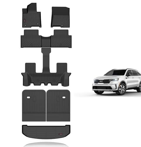 KELCSEECS Floor Mats & Cargo Liner & Backrest Mats for 2021 2022 2023 2024 2025 2026 Kia Sorento Hybrid/2022-2026 Kia Sorento Plug-in Hybrid Car Mats Accessories - style: 1)For 2021-2026 Kia Sorento Hybrid Full Set With Backrest Mats