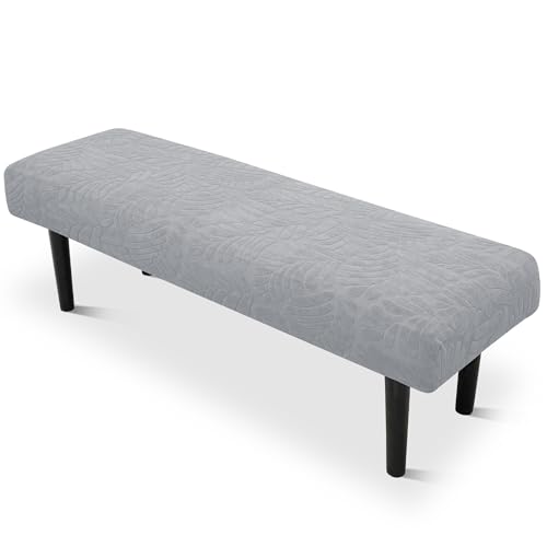 Stretch Bench Seat Cover, Reusable Slipcover for Dining Room & Bedroom, Removable Washable Rectangular Bench Covers, Elastic Fit for Home Furniture (Light Grey)