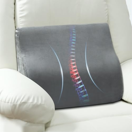 Lumbar Support Pillow for Recliner Chair and Couch, Memory Foam Back Cushion Ergonomic Back Support Pillow for Lower Back Pain Relief, with Soft Velvet - color: Dark Grey