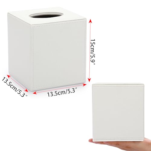 Sumnacon Tissue Box Cover Square Tissue Box Stylish PU Tissue Box Holder with Magnetic Bottom, Cube Leather Tissue Cover for Living Room Bathroom Table Desk Home Office Car,White - color: White