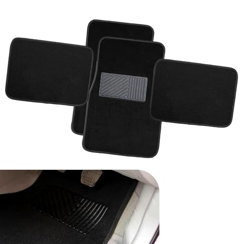 4 PCS Car Carpet Floor Mat, PVC Anti-slip Flame-retardant Car Mats, Breathable Comfort Front & Rear Carpet Mat Set, Universal for Most Cars, SUVs, Trucks (Black)