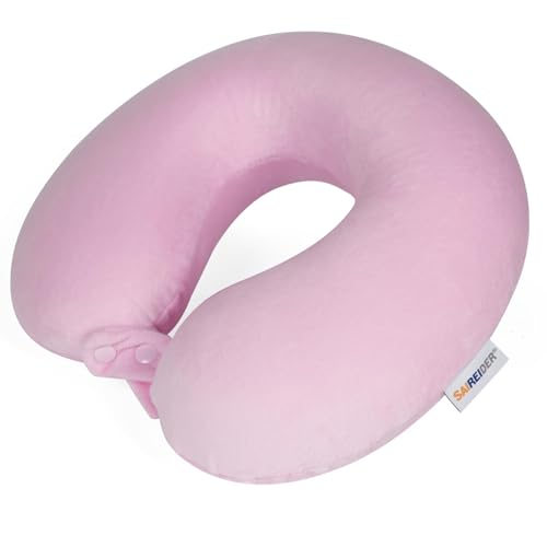 SAIREIDER Travel Neck Pillow 100% Pure Memory Foam Airplane Pillow for Head Support,Soft Adjustable Pillow for Plane, Car & Home Recliner (Pink) - color: Pink