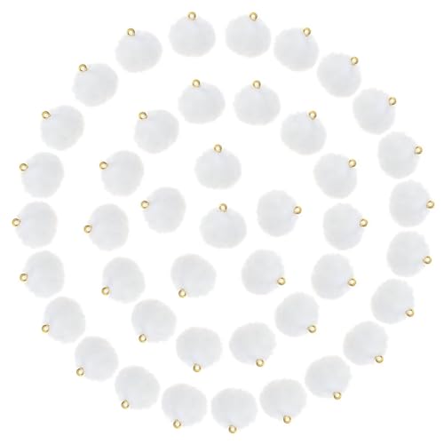 Tupalizy 50PCS Fluffy Pom Poms Charms Soft Fuzzy Faux Fur Puff Ball Pendant for Keychains Bracelets Earrings Jewelry Making Tassels Bags DIY Crafts Party Favors Gifts Accessories - color: White