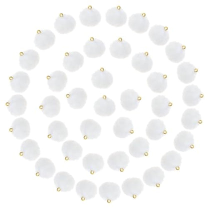 Tupalizy 50PCS Fluffy Pom Poms Charms Soft Fuzzy Faux Fur Puff Ball Pendant for Keychains Bracelets Earrings Jewelry Making Tassels Bags DIY Crafts Party Favors Gifts Accessories - color: White