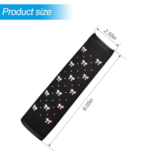 Bling Car Seat Belt Cover, 2PCS Rhinestone Cute Bow Comfort Vehicle Seatbelt Shoulder Pad, Diamond Automotive Interior Harness Neck Cushion Protector Accessories, Universal Fit (Pink)
