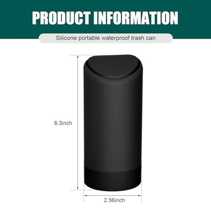 Eratus Pack-1 Car Trash Can, 6.2" x 2.5" Silicone Noiseless Environmentally Friendly Waterproof Storage Bin, Odor Isolation Detachable Cleanable Cup Holder Trash Can, Universal for Cars (Black)