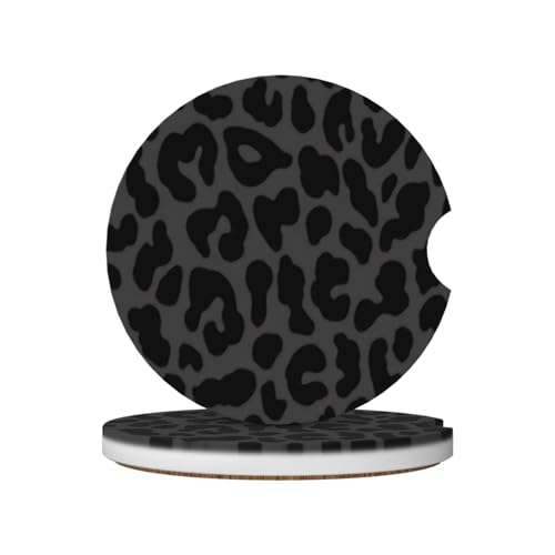 Black Leopard Cheetah Absorbent Ceramic Car Coasters for Cup Holders, 2.56" Anti Slip Insert Cup Coasters for Women Men (2 PCS) - color: Black Leopard Cheetah