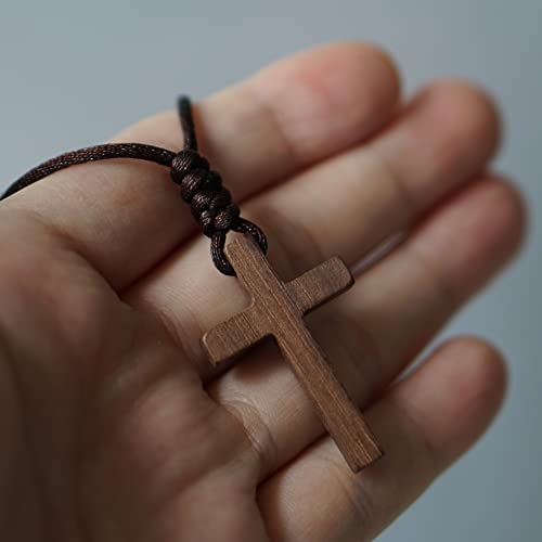 Xianli Wang Natural Wooden Cross Pendant Necklace for Men Women Solid Walnut Wood Christian Baptism Christmas Easter Prayer Faith Confirmation Birthday Gift Car Rearview Mirror Hanging Wall Ornament