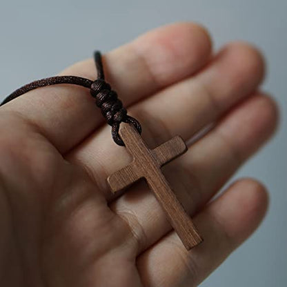 Xianli Wang Natural Wooden Cross Pendant Necklace for Men Women Solid Walnut Wood Christian Baptism Christmas Easter Prayer Faith Confirmation Birthday Gift Car Rearview Mirror Hanging Wall Ornament