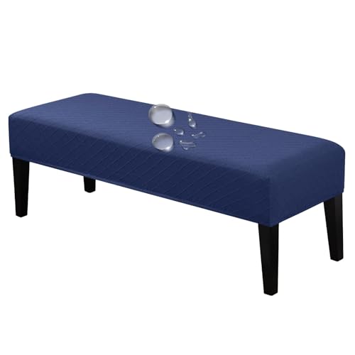 Lebaley Waterproof Stretch Jacquard Ottoman & Bench Cover Removable Washable Slipcover for 42-54 inch Rectangular Benches Dining Bench Covers Stretch Fit for Bar Stools and Chairs (Fits 14-18" Wide) - color: Navy, size: Regular - Waterproof