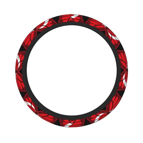 Butterfly Turkey Flag Breathable Neoprene Steering Wheel Cover - Anti-Slip Floral Design Universal Fit for Cars/Trucks/Suvs (14.5"-15" Inch) - color: Butterfly Turkey Flag