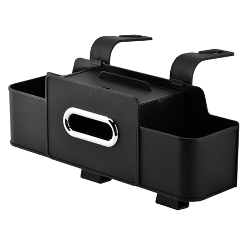 4-in-1 Back Seat Car Organizer with Extra Large Capacity, 2 Cup Holders, Tissue Box Dispenser & Storage Hook for Phone, Snacks, Toys(Black)