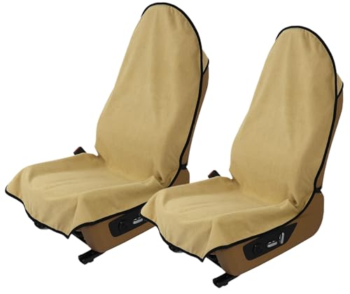 Waterproof Towel Car Seat Cover, Sweatproof Non-Slip Seat Protector, Universal Fit for Front Bucket or Rear Bench Seat of Cars, SUVs, Vans, Trucks, Compatible with Airbags and Armrests (Beige, 2 Pack) - color: Beige, 2 Pack