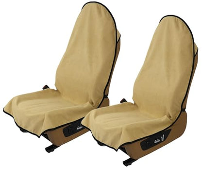 Waterproof Towel Car Seat Cover, Sweatproof Non-Slip Seat Protector, Universal Fit for Front Bucket or Rear Bench Seat of Cars, SUVs, Vans, Trucks, Compatible with Airbags and Armrests (Beige, 2 Pack) - color: Beige, 2 Pack