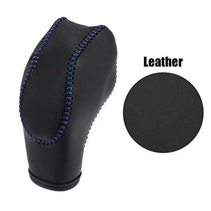 X AUTOHAUX Car Faux Leather Gear Shift Knob Cover Black with Blue Line for Ford Focus 2012-2018 Escape 2013-2019 Fusion 2013-2016 Fiesta Transit Van