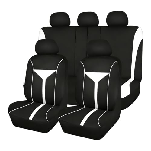Osilly Car Seat Cover Full Set, Soft Breathable Sporty Vehicle Interior Seat Protector, Comfortable Automotive Front and Rear Split Bench Cover, Universal Fit (White/Black) - color: White/Black