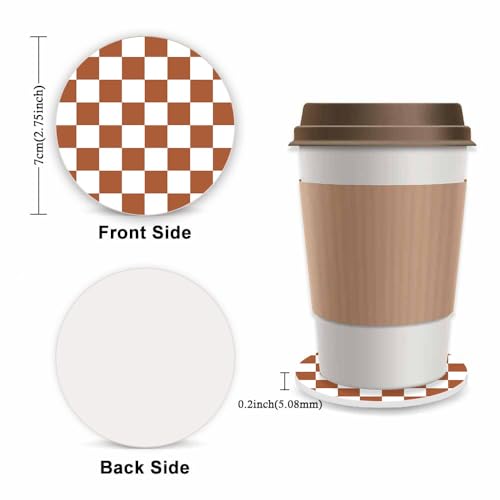 Brown Checkered Steering Wheel Cover for Women,Universal Auto Steering Wheel 14-15 Inch Car Interior Accessories with 2PCS Car Coasters,Suitable for Men and Women - color: brown