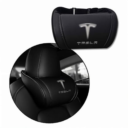Car Headrest Neck Pillow Support Ergonomic, with Valve Stem Covers Accessory for Driving Seat Fatigue Relief Compatible with Model S X 3 Y & Cybertruck - 1 Piece - color: A. Black Ver. 2
