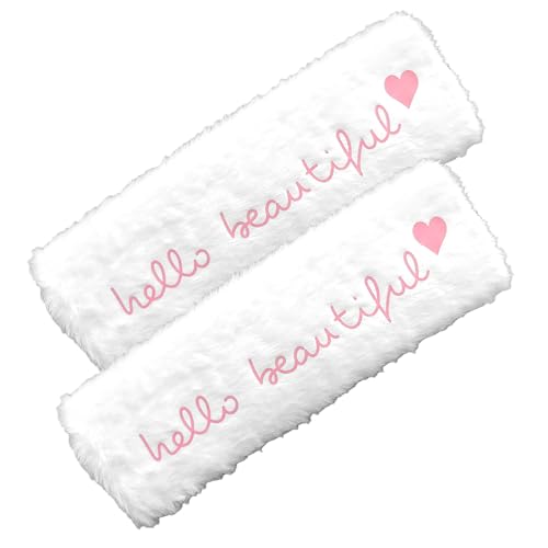 Hello Beautiful Seat Belt Strap Cover Pad, Cute Inspirational Interior Car Accessories Decor, Auto Car Vehicle SUV 2026, White Fluffy Shoulder Neck Cushion Protector for Women Girls, 2 PCS