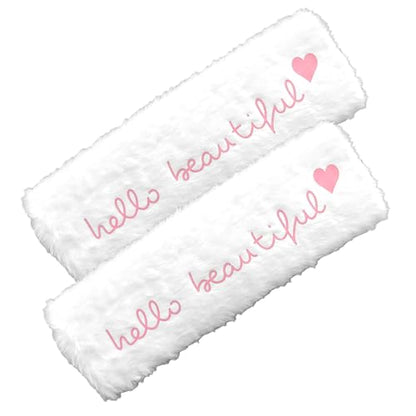 Hello Beautiful Seat Belt Strap Cover Pad, Cute Inspirational Interior Car Accessories Decor, Auto Car Vehicle SUV 2026, White Fluffy Shoulder Neck Cushion Protector for Women Girls, 2 PCS