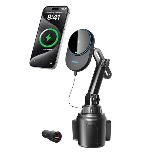 Miracase for Magsafe Car Mount Charger, 15W Fast Charging Cup Holder Phone Holder Wireless Magnetic Charger with Heat Dissipation System Only Fit iPhone 16/15/14/13/12 Series - color: Black-Wireless Charger