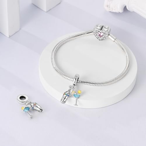 NARMO Charms for Bracelets 925 Sterling Silver Star Dangle Charms Car Keys Lipstick Dangle Charm Beads for Women Bracelets Necklace - color: Blue Enchantress