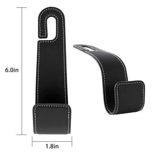 Leather Car Purse Hooks with Larger Strap Holder Purse Hook Purse Holder for car car seat Back Hooks Automotive seat Back Organizer headrest Hooks for Bags and Purse (Black, 2pcs)