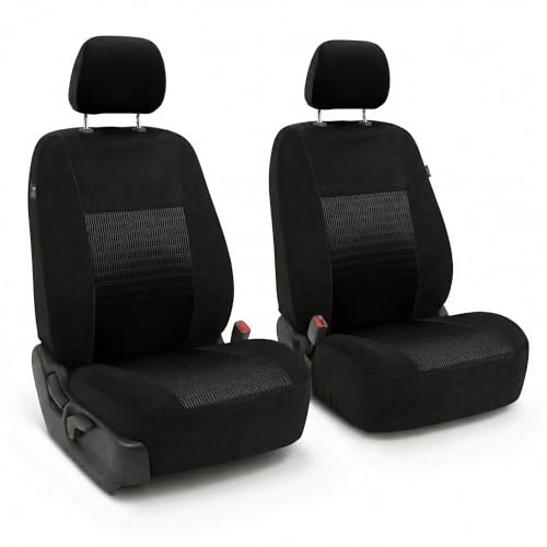 FH Group Universal Car Seat Covers Front Set for SUV Truck Sedan Vans | 3D Textured Breathable Fabric Seat Cover Set Protector with Airbag Compatible Interior Upgrade - Black - color: Black, size: Front Set