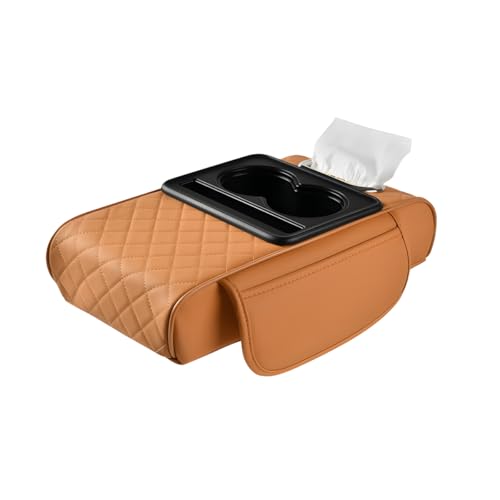 Car Armrest Pad, Universal Armrest Cushion Pad, Leather Armrest Box Pad - color: With cup holder, Orange