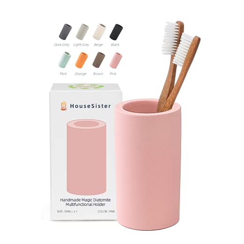 Fast-Drying Diatomite Toothbrush Holder - Bathroom Countertop Organizer Stand for Toothpaste, Makeup Brushes, Razors & Accessories (Pink) - color: Pink