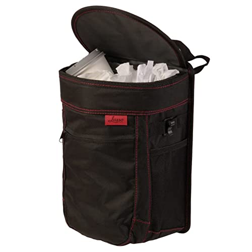 Lusso Gear Spill-Proof Car Trash Can - Leak-Proof Lid & Removable Liner for Car Bin - Travel Organizer with Mesh Pockets - 2.5 Gal, Black w Red Stitching - color: 1-Pack Red, style: 2.5 Gal