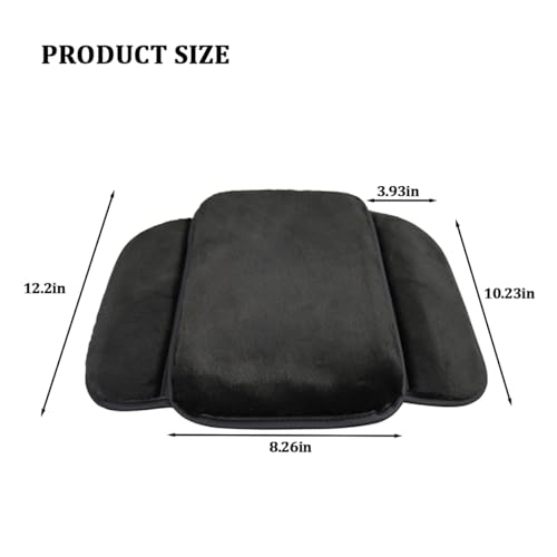 Car Armrest Cover, Soft Fluffy Leather Plush Vehicle Center Console Pad with 2 Storage Bags, Furry Automotive Interior Arm Rest Seat Box Cushion Protector Accessories, Universal Fit (Black)