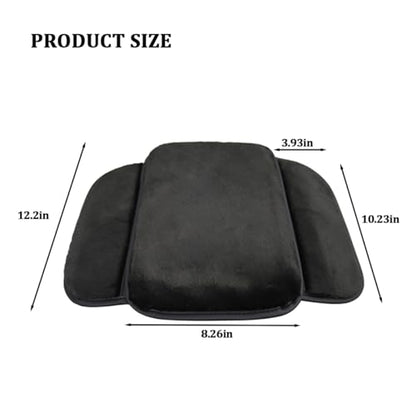 Car Armrest Cover, Soft Fluffy Leather Plush Vehicle Center Console Pad with 2 Storage Bags, Furry Automotive Interior Arm Rest Seat Box Cushion Protector Accessories, Universal Fit (Black)