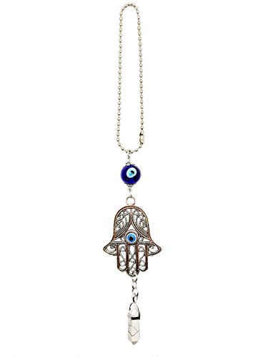 LUCKBOOSTIUM Hand Protection Amulet Evil Eye Car Rearview Mirror Hanging Ornament Charms Accessories Car Charm Good Luck - (2"x11" White Turquoise) - color: White Turquoise