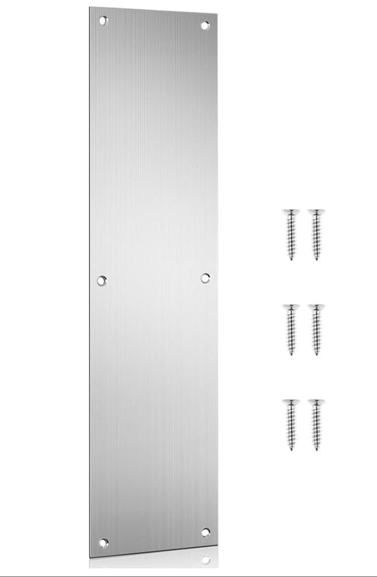 4x16 Inch Aluminum Door Push Plate, 1 Pack Kick Plate for Bottom of Wooden Door, Anti Scratch Door Protector with Rounded Corners, Metal Door Guard Plate for Interior Exterior Doors, Includes Screws