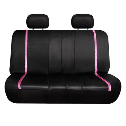 FH Group Galaxy13 Metallic Striped Deluxe Leatherette Car Seat Covers with Matching Carpet Floor Mats – Full Set, Universal Fit, Airbag Compatible for Cars, SUVs & Sedans, Pink - color: Pink