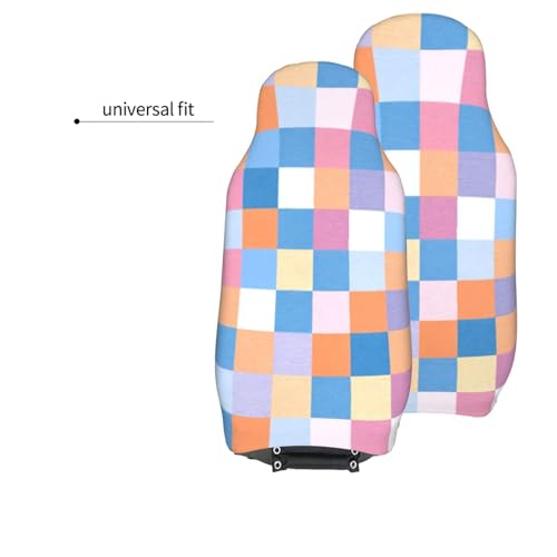 Colorful Retro Checkered Front Seat Covers 2 Pack, Vehicle Seat Protector Car Mat Covers, Fit Most Bucket Seats - color: Colorful Retro Checkered