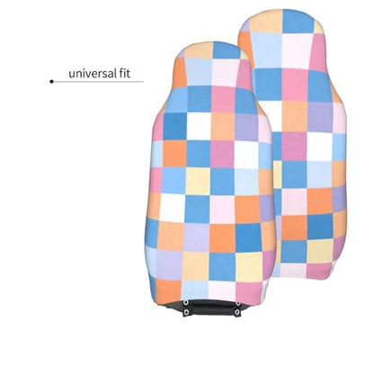 Colorful Retro Checkered Front Seat Covers 2 Pack, Vehicle Seat Protector Car Mat Covers, Fit Most Bucket Seats - color: Colorful Retro Checkered