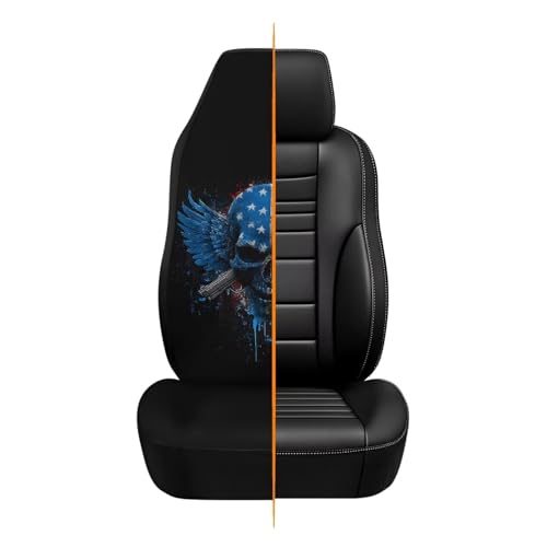 Skull American Flag Printed Car Seat Cover Front Seats Only, Waterproof Car Front Seat Covers Compatible with Airbag, All Weather Protector, Universal Fits Auto Interior Accessories - color: Black and Red - Skull American Flag