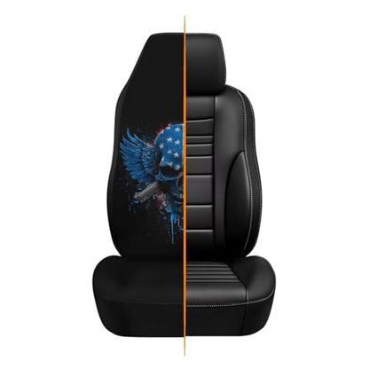 Skull American Flag Printed Car Seat Cover Front Seats Only, Waterproof Car Front Seat Covers Compatible with Airbag, All Weather Protector, Universal Fits Auto Interior Accessories - color: Black and Red - Skull American Flag