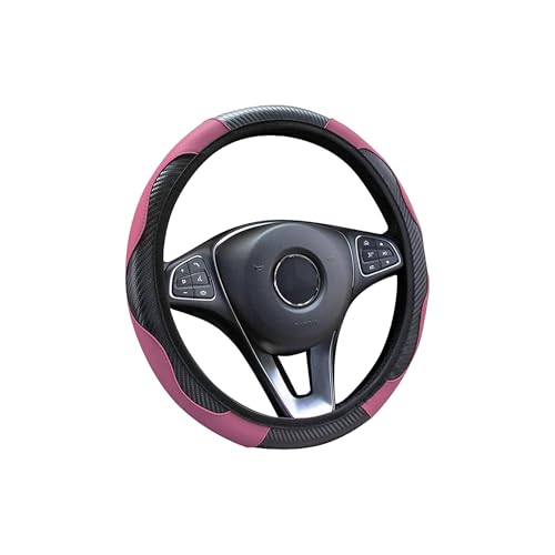 Car Steering Wheel Cover, 15 inch Carbon Fiber Microfiber PU Leather Elastic Steering Wheel Protector for Men Women,Universal Durable Car Decorative Fit for Most Cars, Trucks, SVU (Pink) - color: Pink