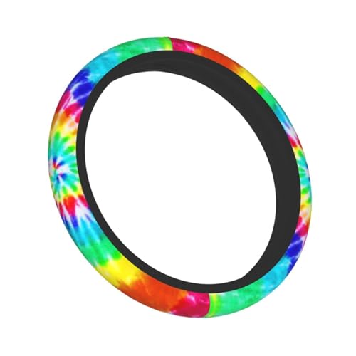 Colorful Tie Dye Steering Wheel Cover,Warm in Winter and Cool in Summer,15 in Universal Accessory for Diverse Car Fashion Elastic Breathable Silicone Anti-Slip Decor Cover for Men Women - color: Colorful Tie Dye