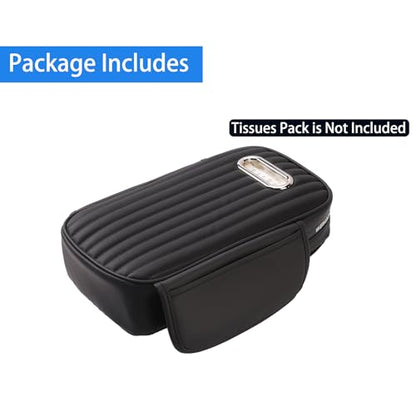 WEIHAO Car Armrest Cushion- Thick Padding 13x7.5x3.15 inch, Car Center Console Cover with Storage Pockets & Tissues Packs Slot, Leather Arm Rest Cover Pad for Cars, SUVs, Most Vehicles (Black-1PC)
