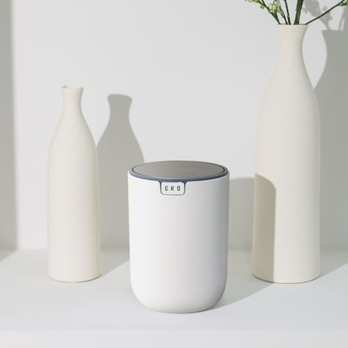 EKO Mini Desk Trash Can with Swing-Top Lid 0.4 Gallon Small Table Round Wastebasket for Office, Home, Car (White) - color: White, size: Tabletop 1.5 Liters