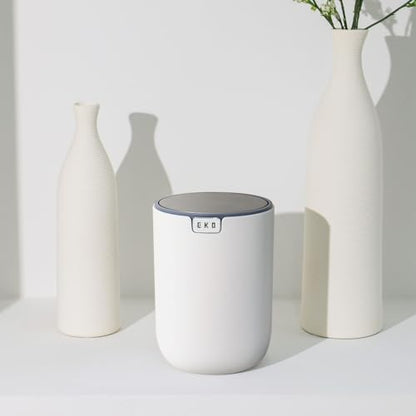 EKO Mini Desk Trash Can with Swing-Top Lid 0.4 Gallon Small Table Round Wastebasket for Office, Home, Car (White) - color: White, size: Tabletop 1.5 Liters